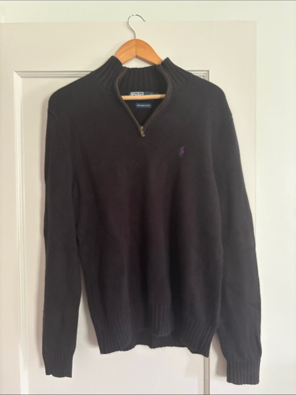Polo by Ralph Lauren Navy Half-Zip Sweater with Purple Pony